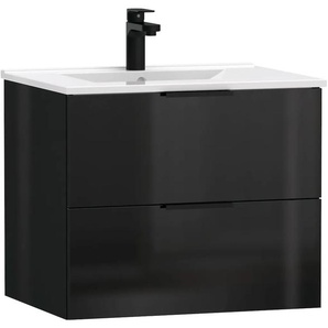 Waschtisch WELLTIME Athen Badezimmerschrank mit Softclose Funktion WC Bad Waschtische Gr. eckig, schwarz (schwarz hochglanz, hochglanz) Waschtische