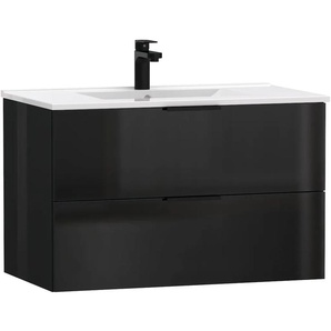 Waschtisch WELLTIME Athen Badschrank Badezimmer WC Unterschrank mit Becken Waschtische Gr. eckig, schwarz (schwarz, hochglanz) Waschtische