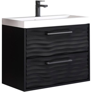 Waschtisch WELLTIME Canada, schwarz (graphit schwarz matt, graphit schwarz matt), B:60cm H:50cm T:35cm, MDF, FSC-zertifizierter Holzwerkstoff, Waschtische, Badmöbel Wellenstruktur inkl. Becken, Breite 60cm Waschplatz