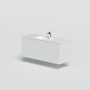 Waschtisch WELLTIME D-Line Waschtische weiß (weiß, weiß) Waschtische Badmöbel mit Keramik Waschbecken, Soft-Close-Funktion, Breite 121 cm