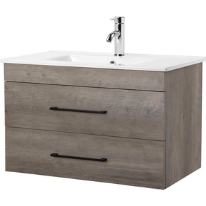 Waschtisch WELLTIME Florenz Badmöbel Badschrank mit Waschbecken, grau (eiche, grau), B:81cm H:50cm T:46cm, MDF, Waschtische