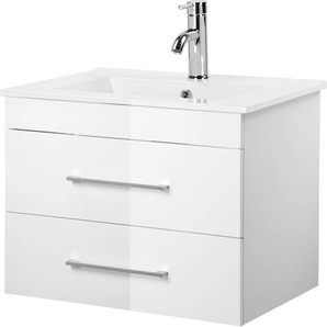 Waschtisch WELLTIME Florenz Badschrank Badmöbel inkl. Waschbecken Waschtische weiß (weiß, weiß, weiß) Waschtische Waschplatz mit 2 Auszügen und Softclose Breite 60cm