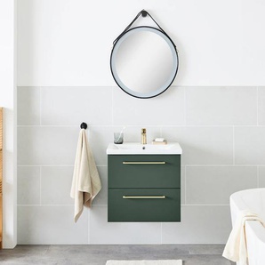 Waschtisch WELLTIME Kent Badezimmerschrank Hängeschrank Bad WC mit Waschbecken Waschtische Gr. eckig, grün (waldgrün, waldgrün) Waschtische