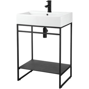 Waschtisch WELLTIME Loft Waschtische schwarz (schwarz, weiß, schwarz) Waschtische Badmöbel, schwarz, mit Keramikwaschbecken, Breite 60cm