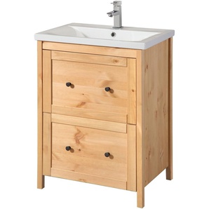 Waschtisch WELLTIME Sylt, beige (natur), B:60cm H:84cm T:44,5cm, Massivholz, Waschtische, Landhaus, Breite 60 cm, aus Massivholz