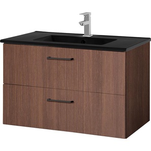 Waschtisch WELLTIME Trento Badezimmerschrank mit Becken Bestseller, braun (cannello, eiche, cannello, eiche), B:80cm H:51,5cm T:47,5cm, Waschtische, Badmöbel in Breite 80 cm , Waschplatz mit 2 Schubladen, Badschrank