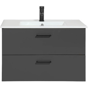 Waschtisch WELLTIME Trento Badezimmerschrank mit Becken Bestseller, grau (anthrazit matt, anthrazit), B:80cm H:51,5cm T:47,5cm, Waschtische, Badmöbel in Breite 80 cm , Waschplatz mit 2 Schubladen, Badschrank