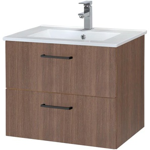 Waschtisch WELLTIME Trento in verschiedenen Ausführungen inkl. Waschbecken, braun (cannello, eiche, cannello, eiche), B:60cm H:52cm T:46cm, Waschtische, Badmöbel in Breite 60 cm, Badschrank Waschplatz mit 2 Schubladen