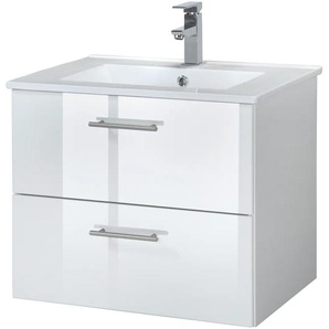 Waschtisch WELLTIME Trento in verschiedenen Ausführungen inkl. Waschbecken, weiß, weiß hochglanz, weiß, B:60cm H:52cm T:46cm, Waschtische, Badmöbel in Breite 60 cm, Badschrank Waschplatz mit 2 Schubladen