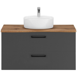 Waschtisch WELLTIME Trento in verschiedenen Ausführungen Unterschrank inkl. Waschbecken, grau (anthrazit, eiche m. baumkante, anthrazit), B:100cm H:54cm T:45cm, Waschtische, Badmöbel in Breite 100 cm, Waschplatz mit 2 Schubladen, Badschrank