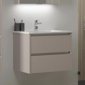 Waschtisch WELLTIME Urban Waschtische Gr. Aluminium-Profile, beige (kashmir grau, beige) Waschtische mit Keramik Waschbecken, 2 Schubladen Softclose, Breite 60 cm
