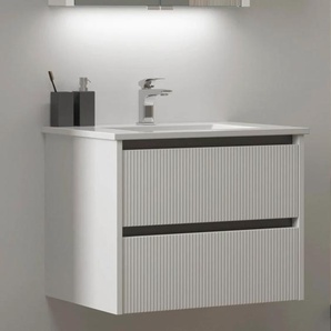 Waschtisch WELLTIME Urban Waschtische Gr. schwarze Aluminium-Profile, weiß (weiß matt, weiß) Waschtische mit Keramik Waschbecken, 2 Schubladen Softclose, Breite 60 cm