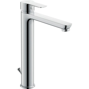 Waschtischarmatur DURAVIT A.1 Waschtischmischer, Größe XL, mit Zugstangen-Ablaufgarnitur Armaturen Gr. B/H/T: 22,2 cm x 29,5 cm x 4,3 cm, silberfarben (chrom) Waschtischarmaturen mit AirPlus, Ausladung 18,0 cm, Chrom