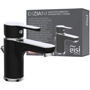 Waschtischarmatur EISL Diziani Armaturen Gr. B/T: 5,2 cm x 14,6 cm, silberfarben (schwarz, silberfarben) Waschtischarmaturen mit Zugstange, Wasserhahn Ablaufgarnitur, Mischbatterie