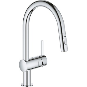 Waschtischarmatur GROHE Minta Armaturen Gr. B/H/T: 14,5 cm x 37,9 cm x 22,3 cm, Spültischbatterie, grau (chromfarben) Waschtischarmaturen mit hohem Auslauf