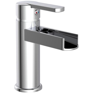 Waschtischarmatur SCHÜTTE Niagara Armaturen Gr. B/H/T: 5 cm x 16 cm x 13,5 cm, grau (chromfarben) Waschtischarmaturen mit Zugstange, Wasserhahn Wasserfall, Mischbatterie Waschbecken