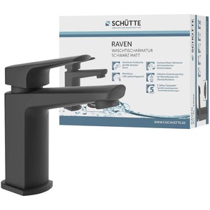 Waschtischarmatur SCHÜTTE RAVEN Armaturen Gr. B/H/T: 5 cm x 16,3 cm x 15,7 cm, schwarz Waschtischarmaturen Wasserhahn mit Ablaufgarnitur, Mischbatterie Pop Up Abflussstopfen