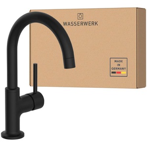 Waschtischarmatur WASSERWERK WT 14 Armaturen Gr. B/H/T: 4,5 cm x 25 cm x 17 cm, Schwenkbar, schwarz (schwarz matt) Waschtischarmaturen inkl. Popup, 360 schwenkbar, geräuscharm, wassersparend