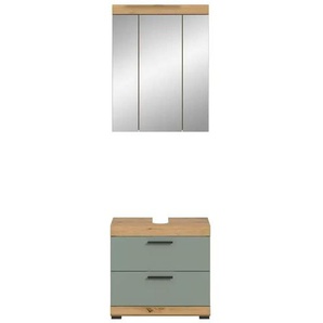 Badmöbel-Set SCHLOONSEE  2 tlg.  bestehend aus: Waschbeckenunterschrank  Spiegelschrank  in verschiedenen Farben erhältlich  Badmöbel  Kombination  Badezimmer  Schloonsee ¦ grün ¦ Maße (cm): B: 60 H: 191