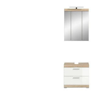 Badmöbel-Set SCHLOONSEE  2 teilig  inklusive LED Beleuchtung  bestehend aus: Waschbeckenunterschrank  Spiegelschrank  LED Badaufsatzleuchte  Schloonsee ¦ weiß ¦ Maße (cm): B: 60 H: 191