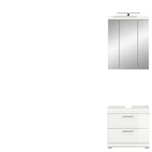 Badmöbel-Set SCHLOONSEE  2 teilig  inklusive LED Beleuchtung  bestehend aus: Waschbeckenunterschrank  Spiegelschrank  LED Badaufsatzleuchte  Schloonsee ¦ weiß ¦ Maße (cm): B: 60 H: 191