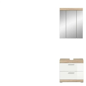 Badmöbel-Set SCHLOONSEE  2 tlg.  bestehend aus: Waschbeckenunterschrank  Spiegelschrank  in verschiedenen Farben erhältlich  Badmöbel  Kombination  Badezimmer  Schloonsee ¦ weiß ¦ Maße (cm): B: 60 H: 191