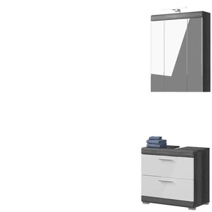 Badmöbel-Set SCHLOONSEE  2 teilig  inklusive LED Beleuchtung  bestehend aus: Waschbeckenunterschrank  Spiegelschrank  LED Badaufsatzleuchte  Schloonsee ¦ weiß ¦ Maße (cm): B: 60 H: 191