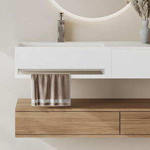 Waschtischplatte mit Handtuchhalter - 90 x 40 x 17 cm - Weiß - GANDAKI