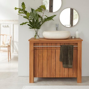 Waschtischunterschrank aus massivem Teakholz 102 cm