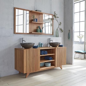 Waschtischunterschrank aus massivem Teakholz 160 cm mit Latten