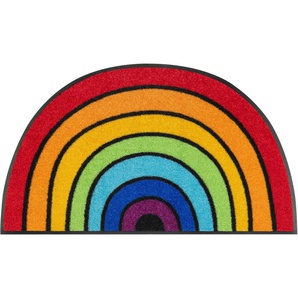 wash+dry by Kleen-Tex Fußmatte Round Rainbow, halbrund, Höhe: 7 mm, Schmutzfangmatte, Motiv Regenbogen, In- und Outdoor geeignet, waschbar