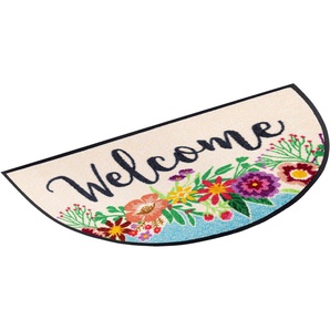 wash+dry by Kleen-Tex Fußmatte Round Welcome Blooming, halbrund, Höhe: 7 mm, Schmutzfangmatte, Motiv Blumen, mit Spruch, rutschhemmend, waschbar