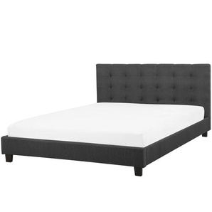 Wasserbett dunkelgrau, Doppelbett 140 x 200 cm, mit gepolsterten Rahmen und Knopfverzierung