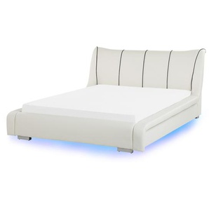 Wasserbett Weiß Leder 140 x 200 cm LED-Beleuchtung Schlafzimmer