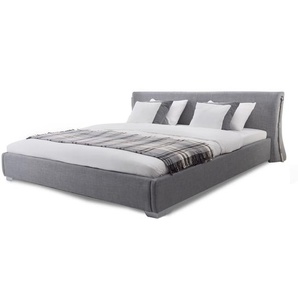Wasserbett Grau 140 x 200 cm Polsterbezug Geschwungene Form Gepolsterte Kopfteil mit Wasserbettmatratze Elegant Modern