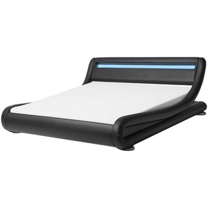 Wasserbett Schwarz 140 x 200 cm aus Kunstleder mit LED-Beleuchtung Designerbett Rechteckig Elegant Modern