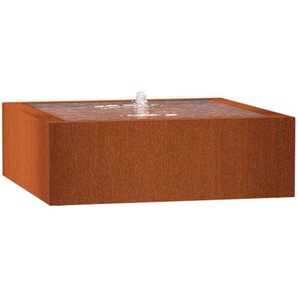 Wassertisch Corten-Stahl Rost braun/orange Wasserspiel mit Pumpe und led verschiedene Größen 120x120x40 cm (1 Edelstahldüse) - Adezz