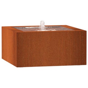 Wassertisch Corten-Stahl Rost braun/orange Wasserspiel mit Pumpe und led verschiedene Größen 80x80x40 cm (1 Edelstahldüse) - Adezz