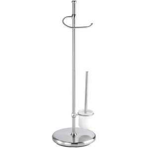 WC-Garnitur Adiamo m. Glasbehälter, Stand WC-Garnitur Adiamo, Silber matt, Stahl matt , Glas satiniert - silber matt - Wenko