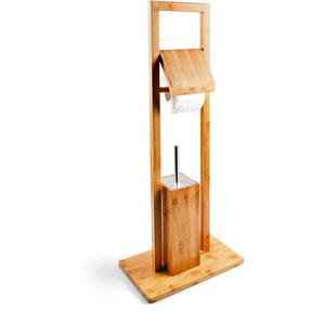 Relaxdays - wc Garnitur aus Bambus, hbt: 82 x 36 x 21 cm, Standgarnitur mit Toilettenbürste und Klorollenhalter, Toilettenpapierhalter, natur