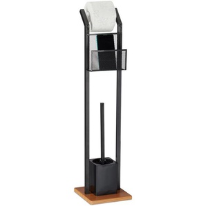 Relaxdays - WC-Garnitur mit Ablage, Papierhalter, WC-Bürste, Bürstenhalter, quadratischer Fuß, Holzoptik, h 78 cm, schwarz