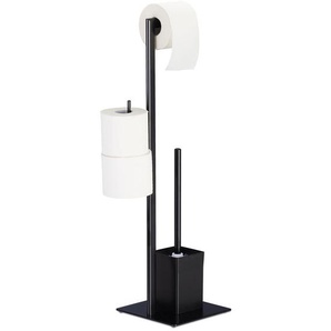 Relaxdays - wc Garnitur mit Toilettenpapierhalter, stehend, für Bad, hbt: 72 x 25 x 20 cm, Stand Klobürstenhalter, schwarz