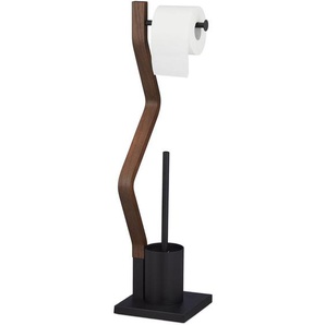 Relaxdays - wc Garnitur stehend, Holz und Stahl, Toilettenpapierhalter mit Bürste, hbt 75 x 18,5 x 18,5 cm, schwarz/braun