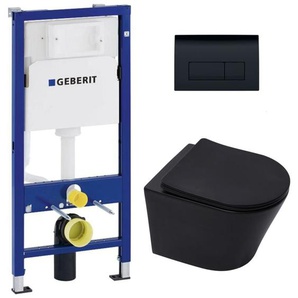 WC-Pack Vorwandelement Duofix + wc ohne Spülrand sat Infinitio Schwarz matt + Sitz mit Fallbremse + Delta 50 Betätigungsplatte