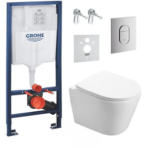 WC-Pack Vorwandelement + sat Infinitio wc ohne Spülrand + Softclose WC-Sitz + Betetigungsplatte + Schallschutzpad - Grohe