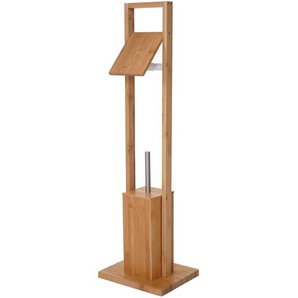 WC-Papierhalter HWC-B18, Klopapierhalter Toilettenrollenhalter Toilettenbürste, Bambus