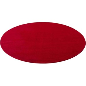 Webteppich Joy, Rot, Textil, Uni, rund, Oeko-Tex® Standard 100, für Fußbodenheizung geeignet, rutschfest, in verschiedenen Größen erhältlich, pflegeleicht, strapazierfähig, Teppiche & Böden, Teppiche, Fellteppiche