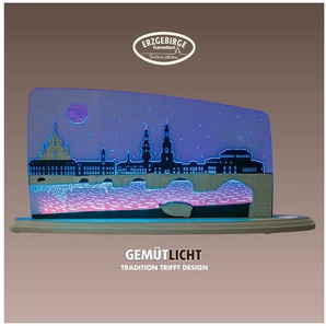 Weigla LED Dekolicht Dresden bei Nacht, Holz & Acrylglas, BLAU-GRAU, LED wechselbar, Neutralweiß, Erzgebirge garantiert, Dekolampe für Innen, Dekoleuchte