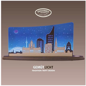 Weigla LED Dekolicht Leipzig Panorama, Holz & Acrylglas, BLAU-GRAU-WEIẞ, LED wechselbar, Neutralweiß, Erzgebirge garantiert, Dekolampe für Innen, Dekoleuchte