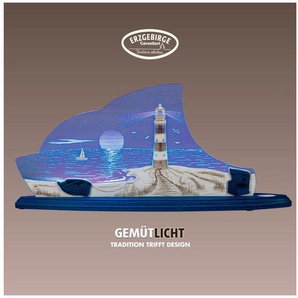 Weigla LED Dekolicht Maritim, Holz & Acrylglas, BLAU-WEIẞ, LED wechselbar, Neutralweiß, Erzgebirge garantiert, maritime Deko Innen, Dekolampe